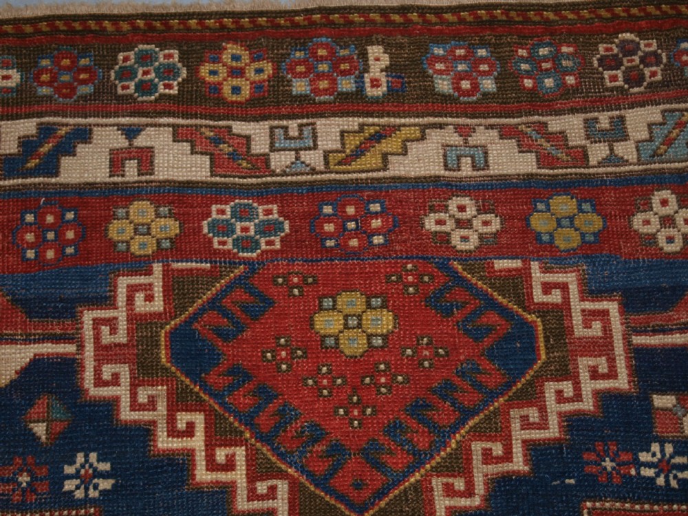 ANTIQUE CAUCASIAN KAZAK RUG, FIVE MEDALLION DESIGN, GREAT COLOURS, CIRCA 1880. View XIV