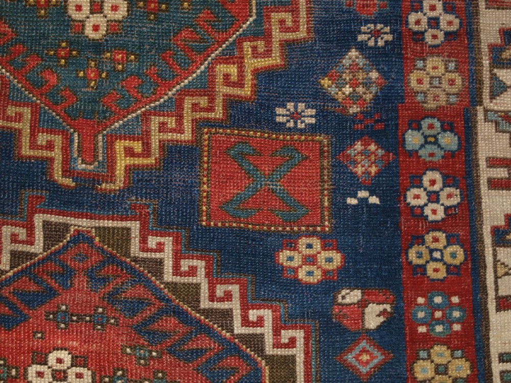 ANTIQUE CAUCASIAN KAZAK RUG, FIVE MEDALLION DESIGN, GREAT COLOURS, CIRCA 1880. View XVI