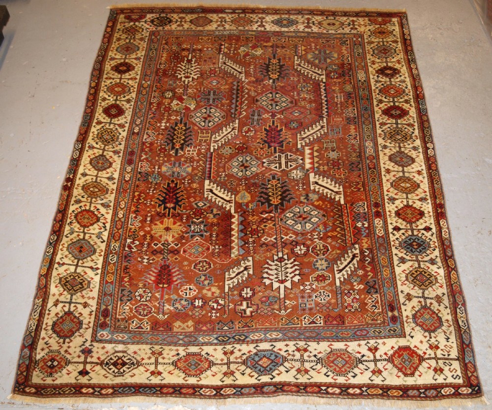 ANTIQUE TRIBAL SHEKARLU QASHQAI RUG OF CLASSIC DESIGN, CIRCA 1880.
