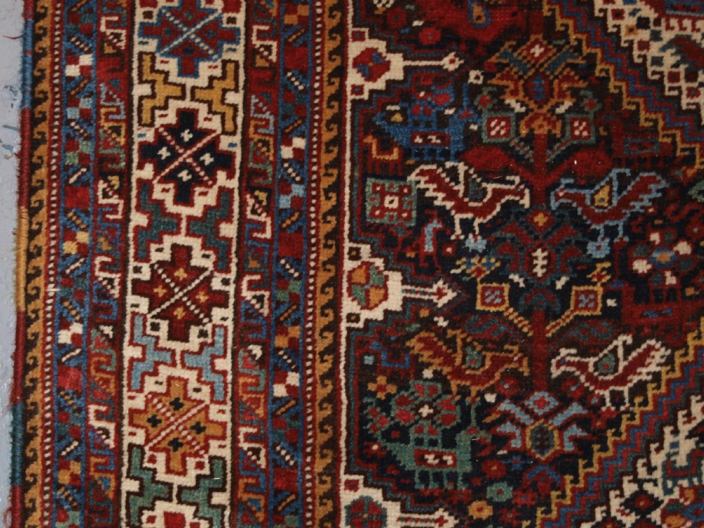 ANTIQUE KHAMSEH BIRD RUG, SUPERB EXAMPLE, CIRCA 1900. View IV
