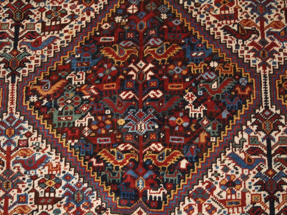 ANTIQUE KHAMSEH BIRD RUG, SUPERB EXAMPLE, CIRCA 1900. View X