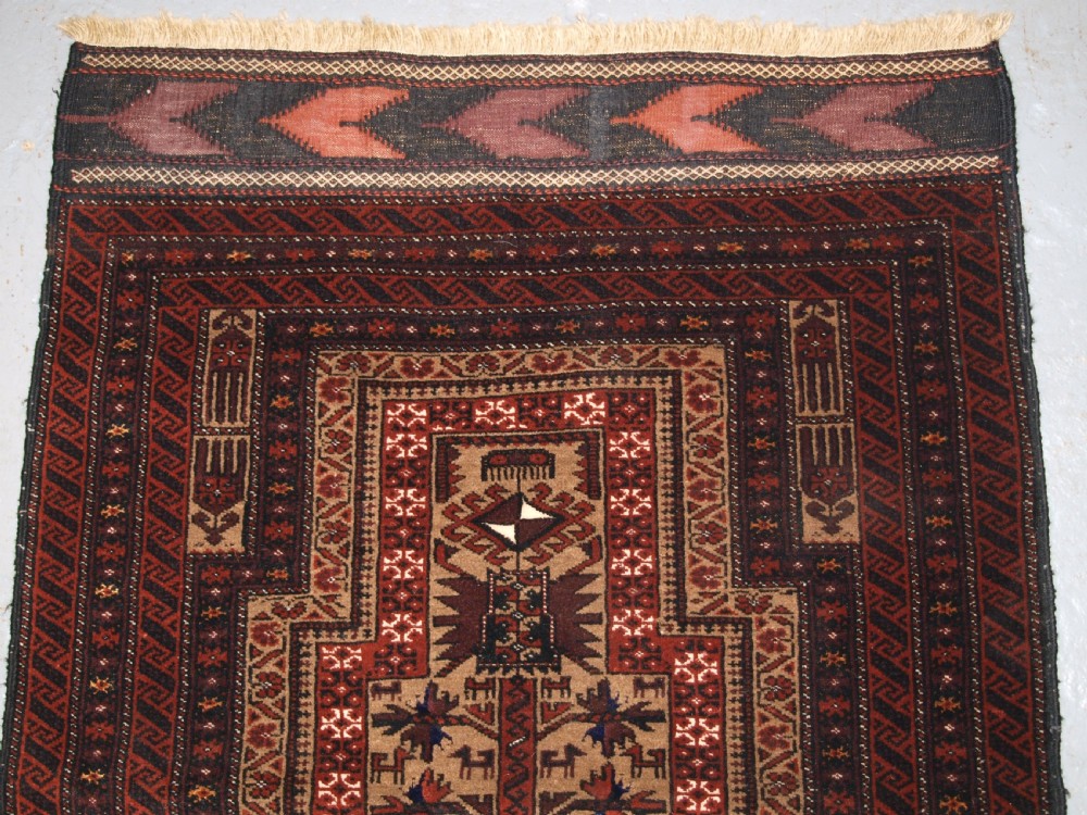 OLD BALUCH PRAYER RUG, TREE OF LIFE, CAMEL GROUND, GREAT CONDITION, CIRCA 1920/30. View IV