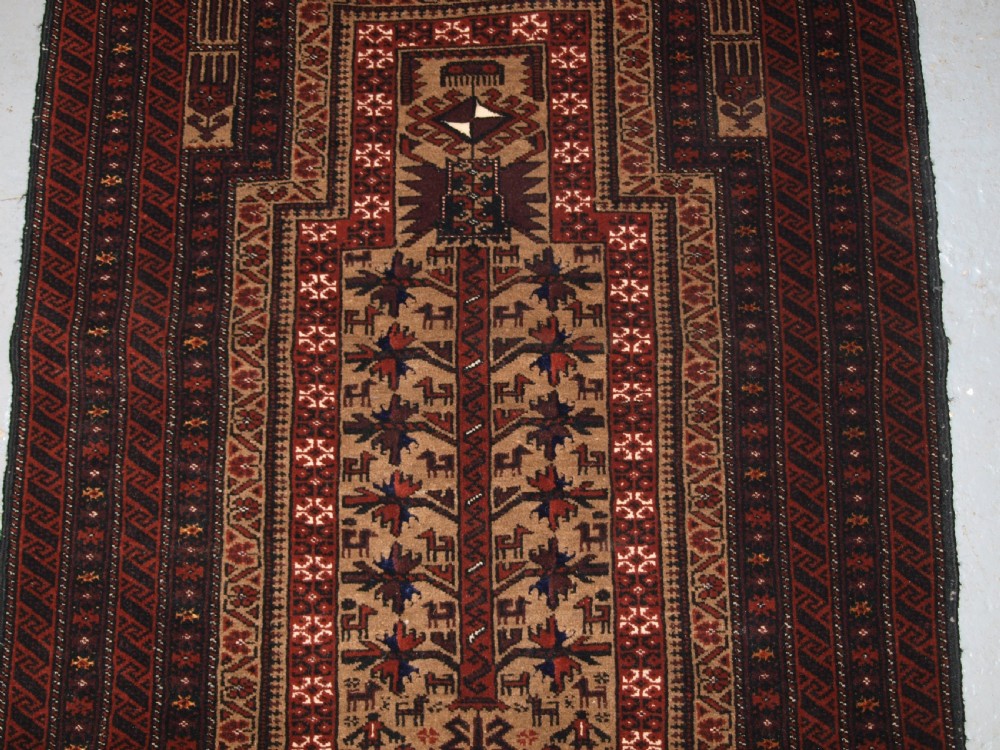 OLD BALUCH PRAYER RUG, TREE OF LIFE, CAMEL GROUND, GREAT CONDITION, CIRCA 1920/30. View V