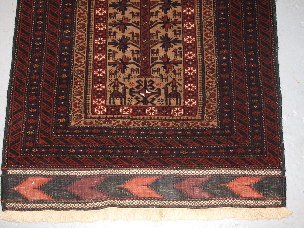 OLD BALUCH PRAYER RUG, TREE OF LIFE, CAMEL GROUND, GREAT CONDITION, CIRCA 1920/30. View VI