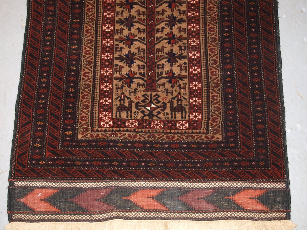 OLD BALUCH PRAYER RUG, TREE OF LIFE, CAMEL GROUND, GREAT CONDITION, CIRCA 1920/30. View VIII