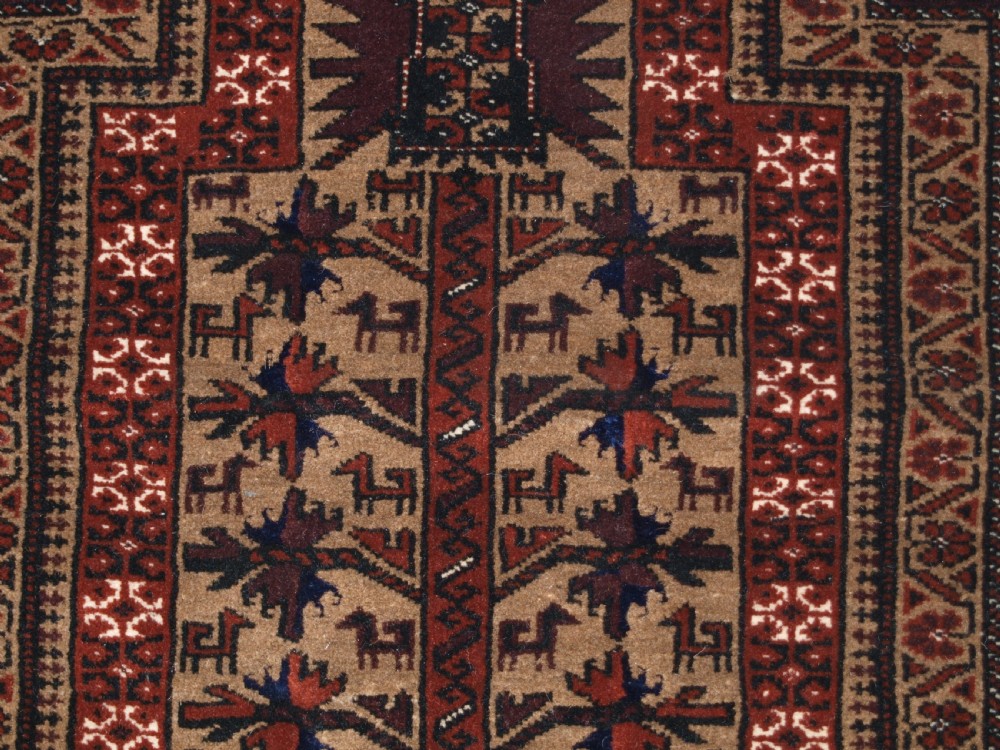 OLD BALUCH PRAYER RUG, TREE OF LIFE, CAMEL GROUND, GREAT CONDITION, CIRCA 1920/30. View IX