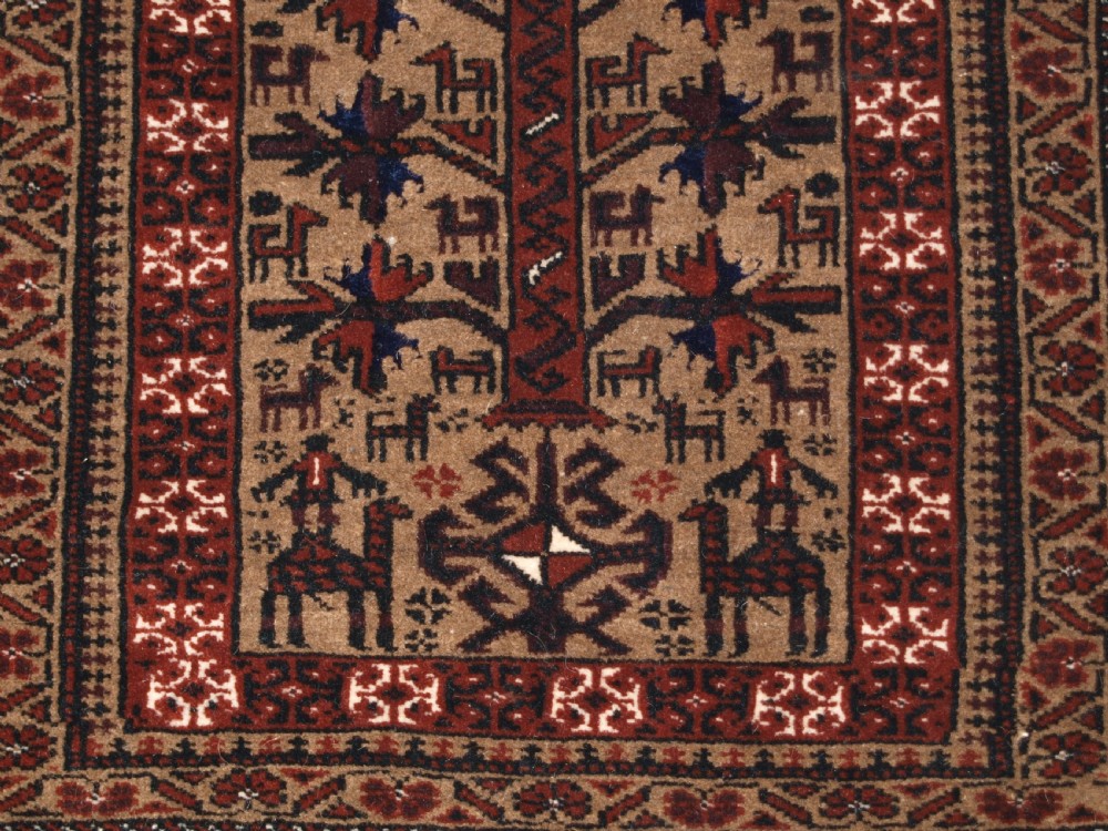 OLD BALUCH PRAYER RUG, TREE OF LIFE, CAMEL GROUND, GREAT CONDITION, CIRCA 1920/30. View X