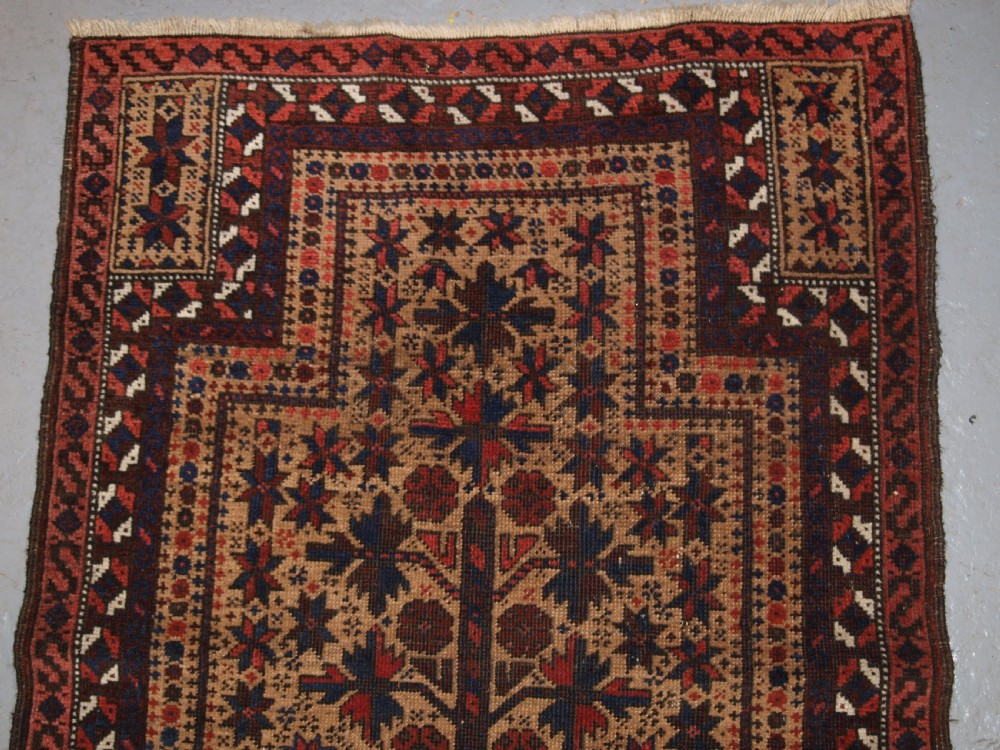 ANTIQUE AFGHAN BALUCH PRAYER RUG WITH TREE OF LIFE AND STARS, LATE 19TH CENTURY. View IV