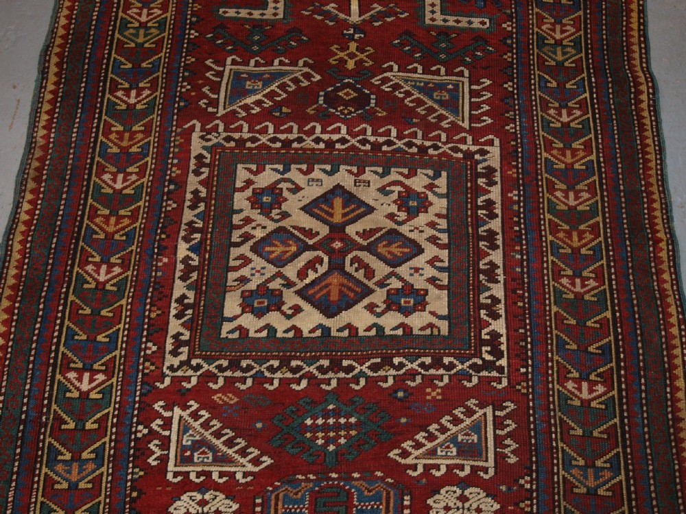 ANTIQUE CAUCASIAN KAZAK PRAYER RUG, PROBABLY FACHRALO, LATE 19TH CENTURY. View V