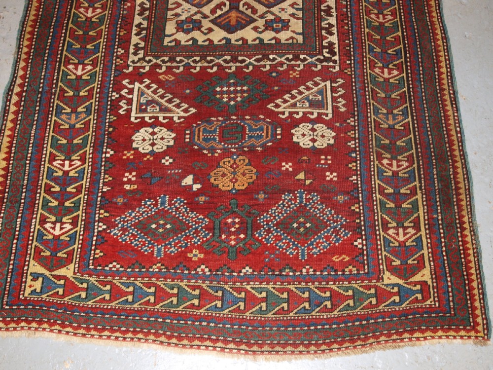 ANTIQUE CAUCASIAN KAZAK PRAYER RUG, PROBABLY FACHRALO, LATE 19TH CENTURY. View VI