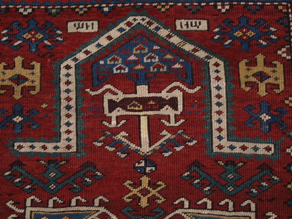 ANTIQUE CAUCASIAN KAZAK PRAYER RUG, PROBABLY FACHRALO, LATE 19TH CENTURY. View VII