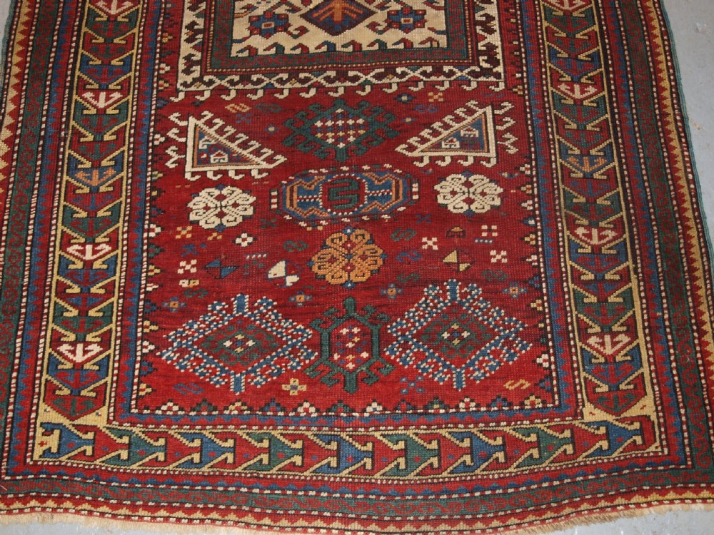 ANTIQUE CAUCASIAN KAZAK PRAYER RUG, PROBABLY FACHRALO, LATE 19TH CENTURY. View VIII