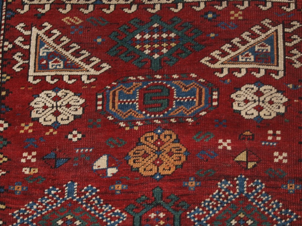 ANTIQUE CAUCASIAN KAZAK PRAYER RUG, PROBABLY FACHRALO, LATE 19TH CENTURY. View IX