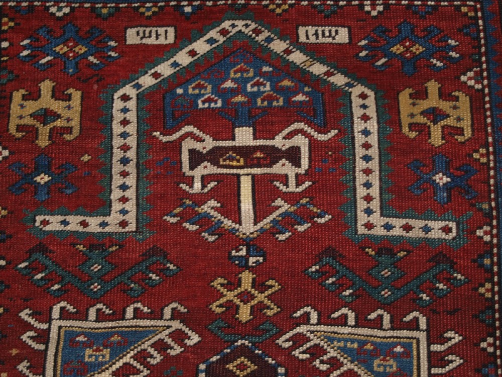 ANTIQUE CAUCASIAN KAZAK PRAYER RUG, PROBABLY FACHRALO, LATE 19TH CENTURY. View X