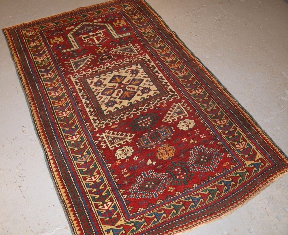 ANTIQUE CAUCASIAN KAZAK PRAYER RUG, PROBABLY FACHRALO, LATE 19TH CENTURY. View XV