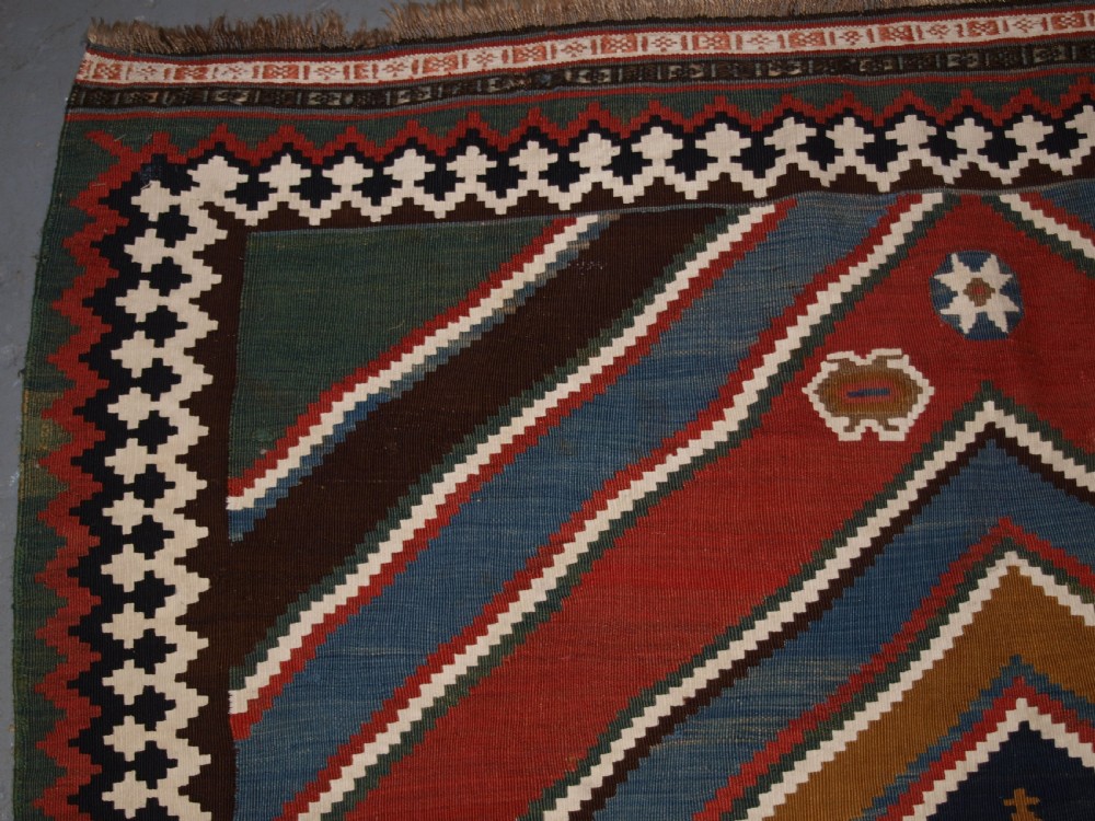 ANTIQUE QASHQAI KILIM, BOLD GRAPHIC DESIGN, GREAT COLOUR, LATE 19TH CENTURY. View II