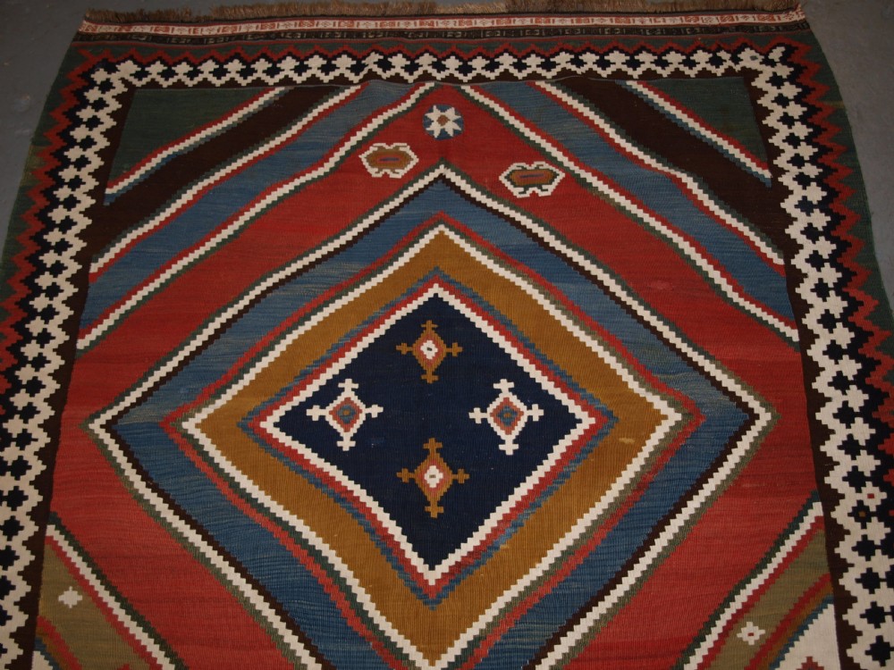 ANTIQUE QASHQAI KILIM, BOLD GRAPHIC DESIGN, GREAT COLOUR, LATE 19TH CENTURY. View IV