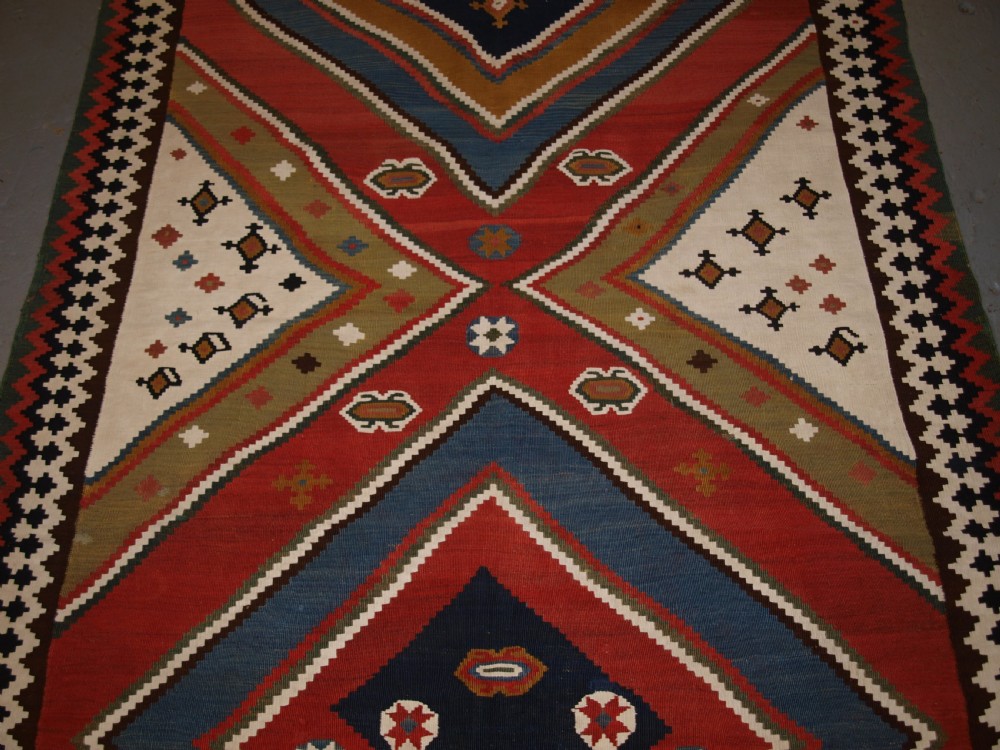 ANTIQUE QASHQAI KILIM, BOLD GRAPHIC DESIGN, GREAT COLOUR, LATE 19TH CENTURY. View V