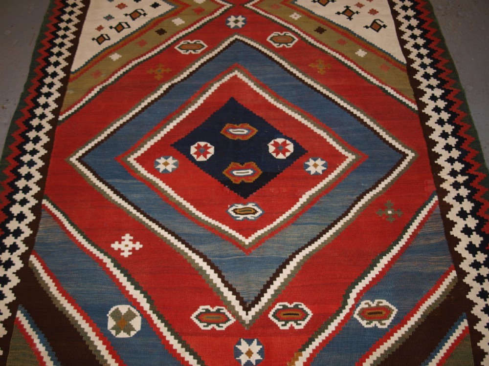 ANTIQUE QASHQAI KILIM, BOLD GRAPHIC DESIGN, GREAT COLOUR, LATE 19TH CENTURY. View VI