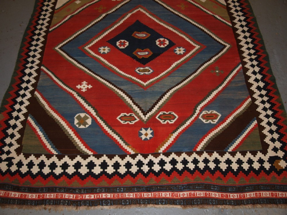 ANTIQUE QASHQAI KILIM, BOLD GRAPHIC DESIGN, GREAT COLOUR, LATE 19TH CENTURY. View IX