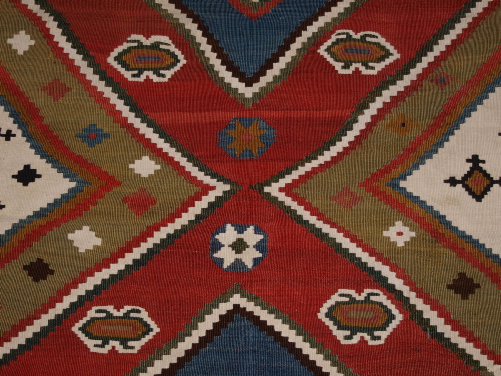 ANTIQUE QASHQAI KILIM, BOLD GRAPHIC DESIGN, GREAT COLOUR, LATE 19TH CENTURY. View X