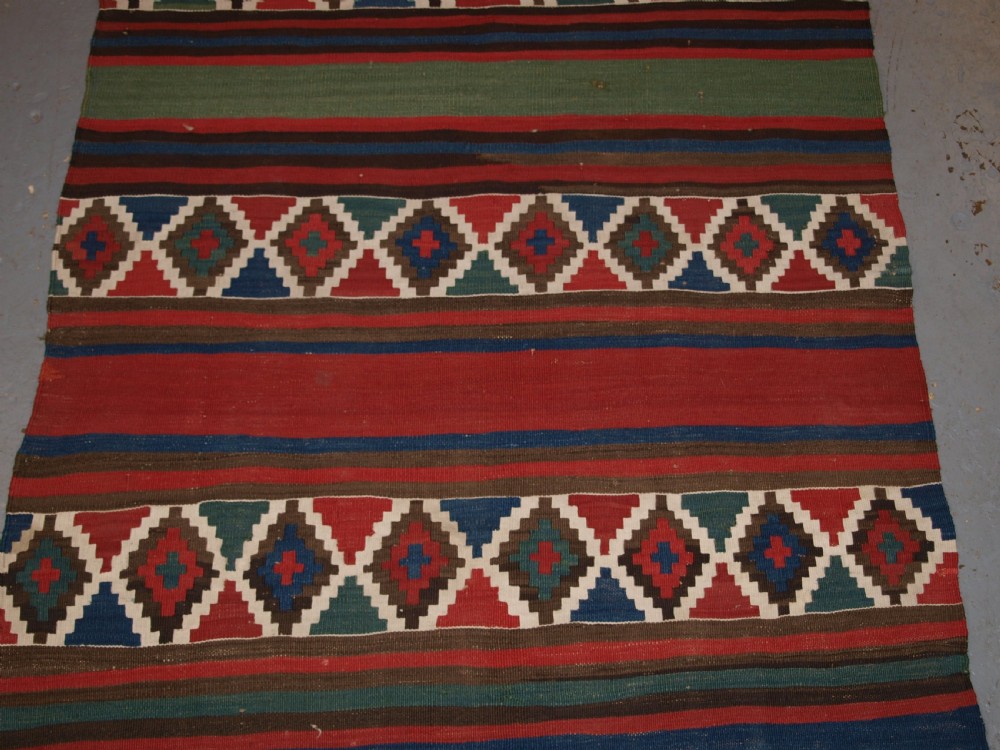 ANTIQUE CAUCASIAN SHIRVAN KILIM RUNNER, BANDED DESIGN, LATE 19TH CENTURY. View IV