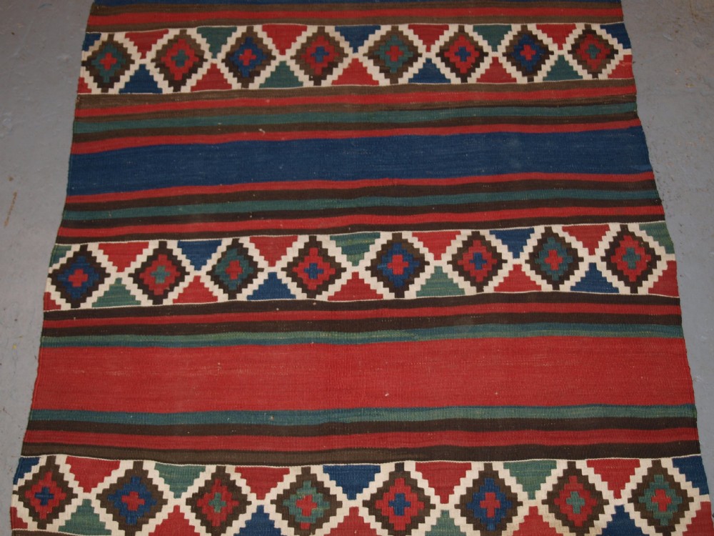 ANTIQUE CAUCASIAN SHIRVAN KILIM RUNNER, BANDED DESIGN, LATE 19TH CENTURY. View V