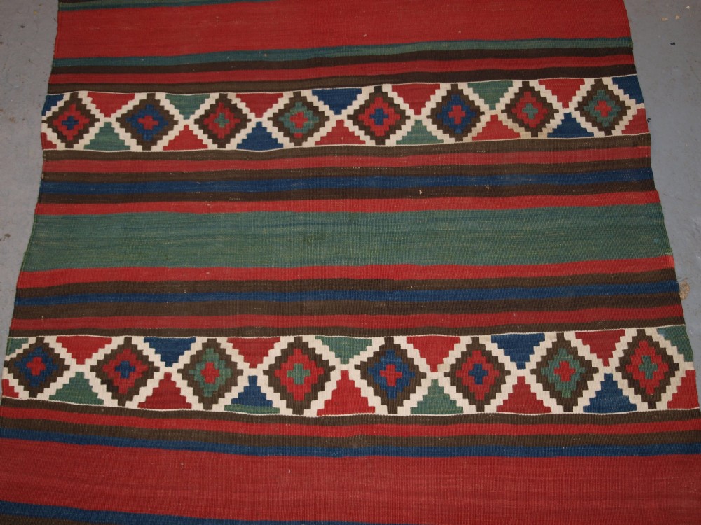 ANTIQUE CAUCASIAN SHIRVAN KILIM RUNNER, BANDED DESIGN, LATE 19TH CENTURY. View VI