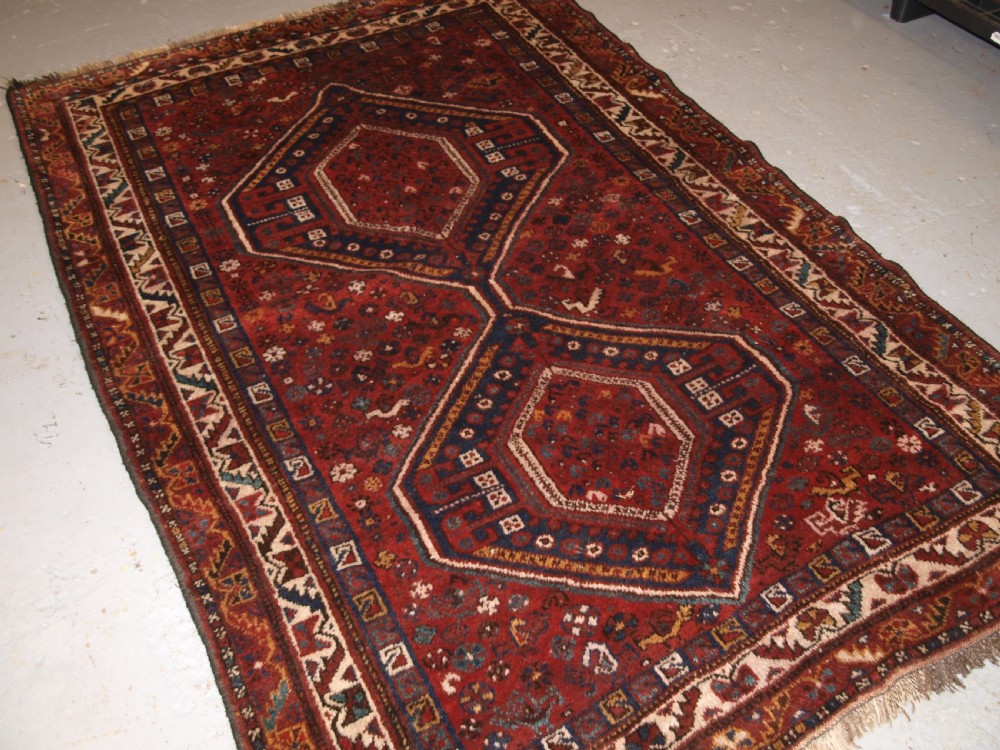 OLD SOUTH WEST PERSIAN TRIBAL DESIGN SHIRAZ RUG, THICK HEAVY PILE, CIRCA 1920. View XIII