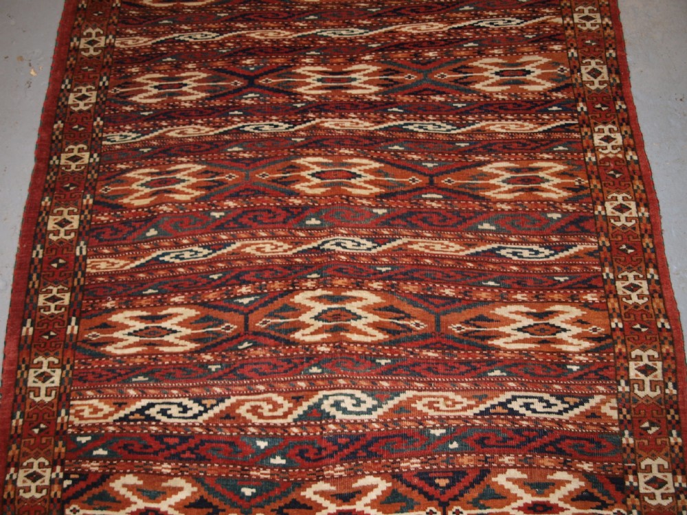 ANTIQUE YOMUT TURKMEN RUG, SCARCE BANDED DESIGN, EXCELLENT COLOUR, LATE 19TH CENTURY. View V