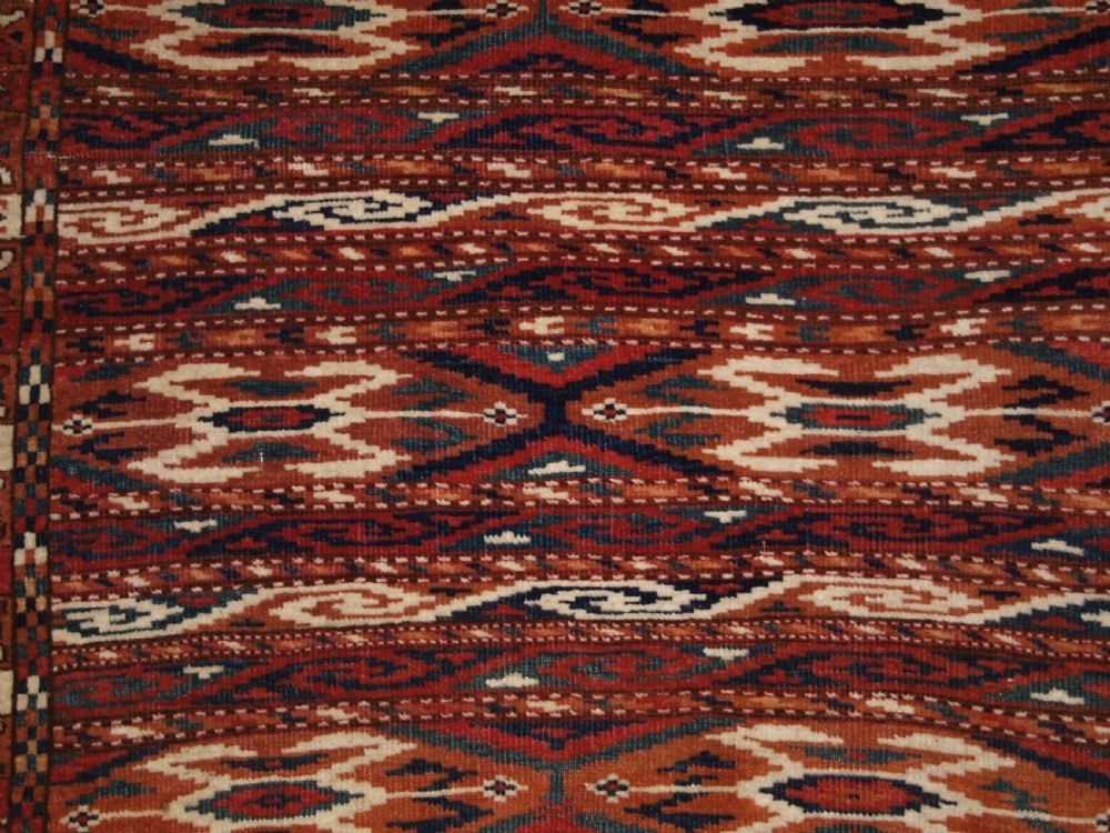 ANTIQUE YOMUT TURKMEN RUG, SCARCE BANDED DESIGN, EXCELLENT COLOUR, LATE 19TH CENTURY. View VIII