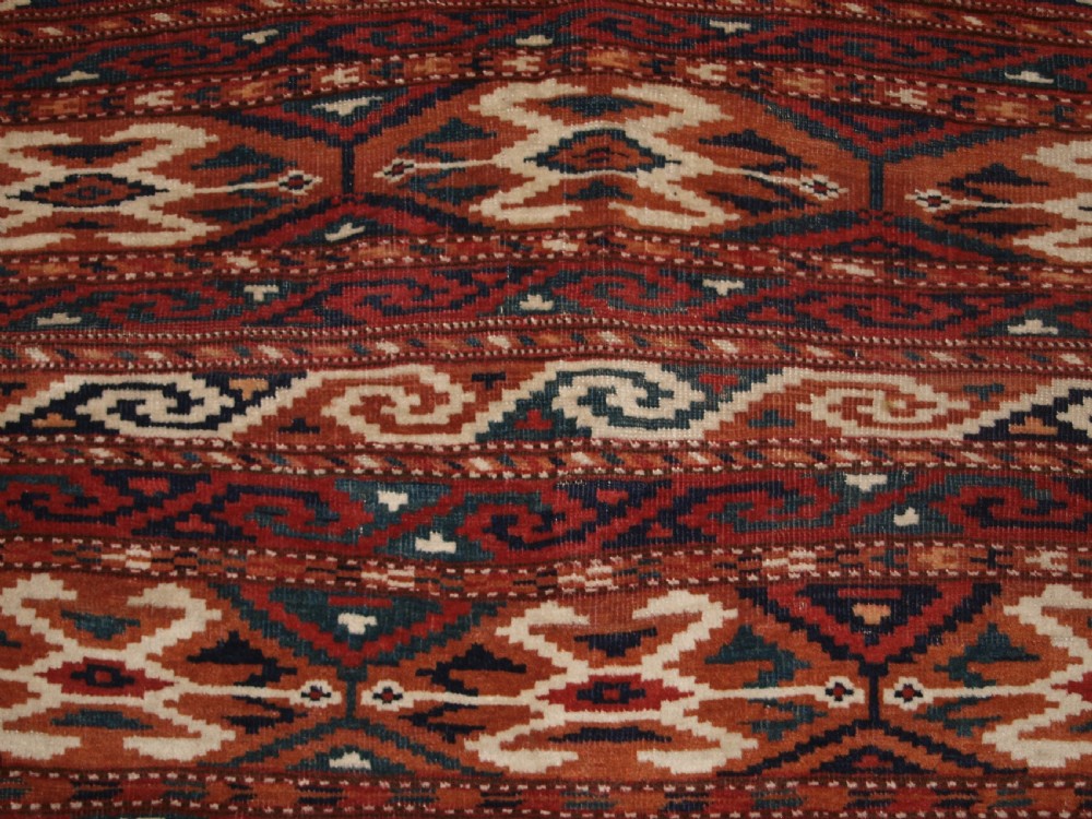 ANTIQUE YOMUT TURKMEN RUG, SCARCE BANDED DESIGN, EXCELLENT COLOUR, LATE 19TH CENTURY. View X