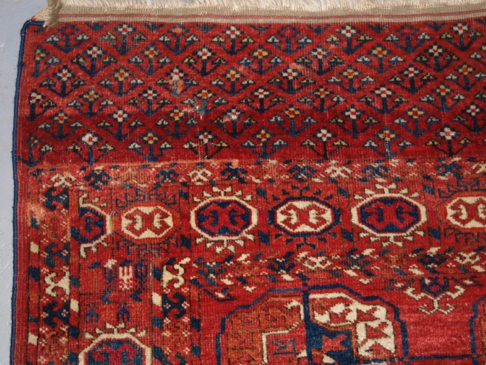 ANTIQUE TEKKE TURKMEN MAIN CARPET, EXCELLENT LONG ELEM ENDS, CIRCA 1880. View III