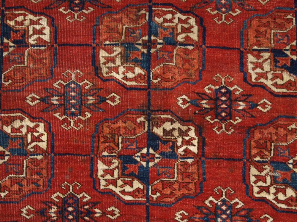 ANTIQUE TEKKE TURKMEN MAIN CARPET, EXCELLENT LONG ELEM ENDS, CIRCA 1880. View X