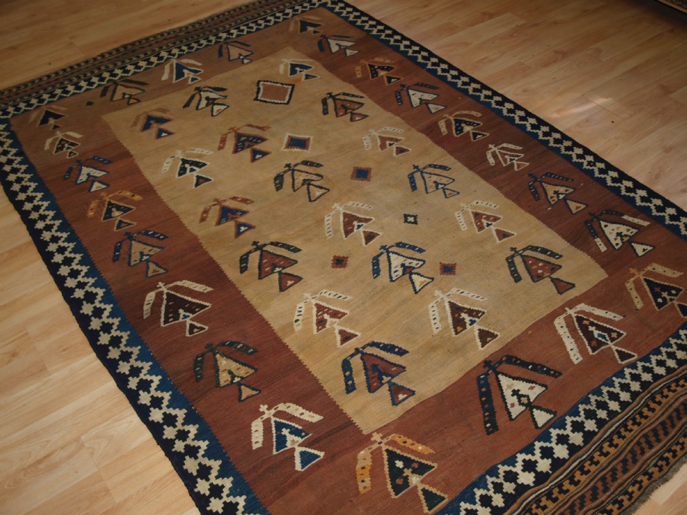 ANTIQUE QASHQAI TRIBAL KILIM, SCARCE DESIGN, LATE 19TH CENTURY. View II