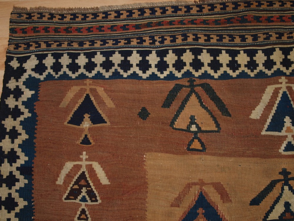ANTIQUE QASHQAI TRIBAL KILIM, SCARCE DESIGN, LATE 19TH CENTURY. View III