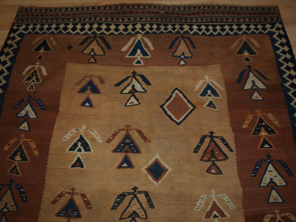 ANTIQUE QASHQAI TRIBAL KILIM, SCARCE DESIGN, LATE 19TH CENTURY. View V