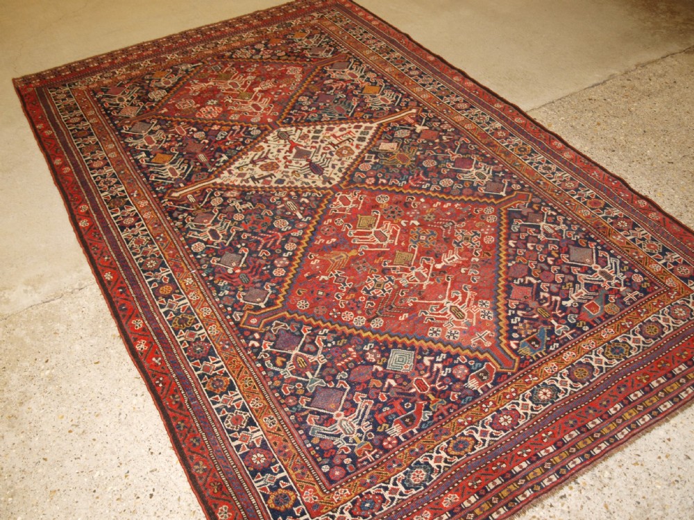 ANTIQUE TRIBAL QASHQAI RUG, BEAUTIFUL DRAWING WITH LOTS OF ANIMALS, LATE 19TH CENTURY. View II