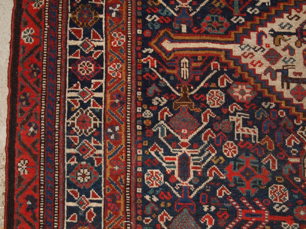 ANTIQUE TRIBAL QASHQAI RUG, BEAUTIFUL DRAWING WITH LOTS OF ANIMALS, LATE 19TH CENTURY. View IV