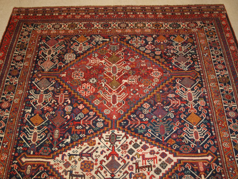 ANTIQUE TRIBAL QASHQAI RUG, BEAUTIFUL DRAWING WITH LOTS OF ANIMALS, LATE 19TH CENTURY. View V