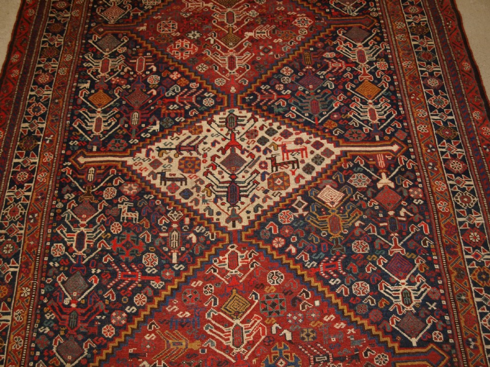 ANTIQUE TRIBAL QASHQAI RUG, BEAUTIFUL DRAWING WITH LOTS OF ANIMALS, LATE 19TH CENTURY. View VIII