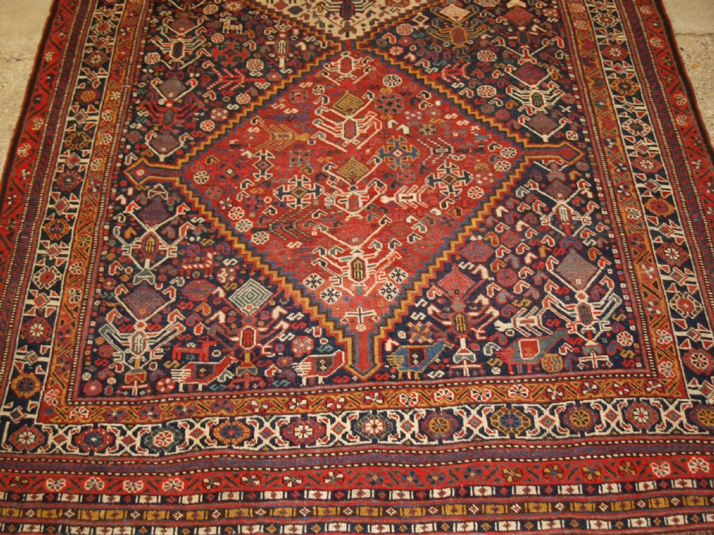 ANTIQUE TRIBAL QASHQAI RUG, BEAUTIFUL DRAWING WITH LOTS OF ANIMALS, LATE 19TH CENTURY. View IX