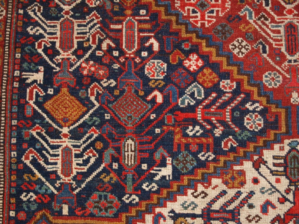 ANTIQUE TRIBAL QASHQAI RUG, BEAUTIFUL DRAWING WITH LOTS OF ANIMALS, LATE 19TH CENTURY. View XI