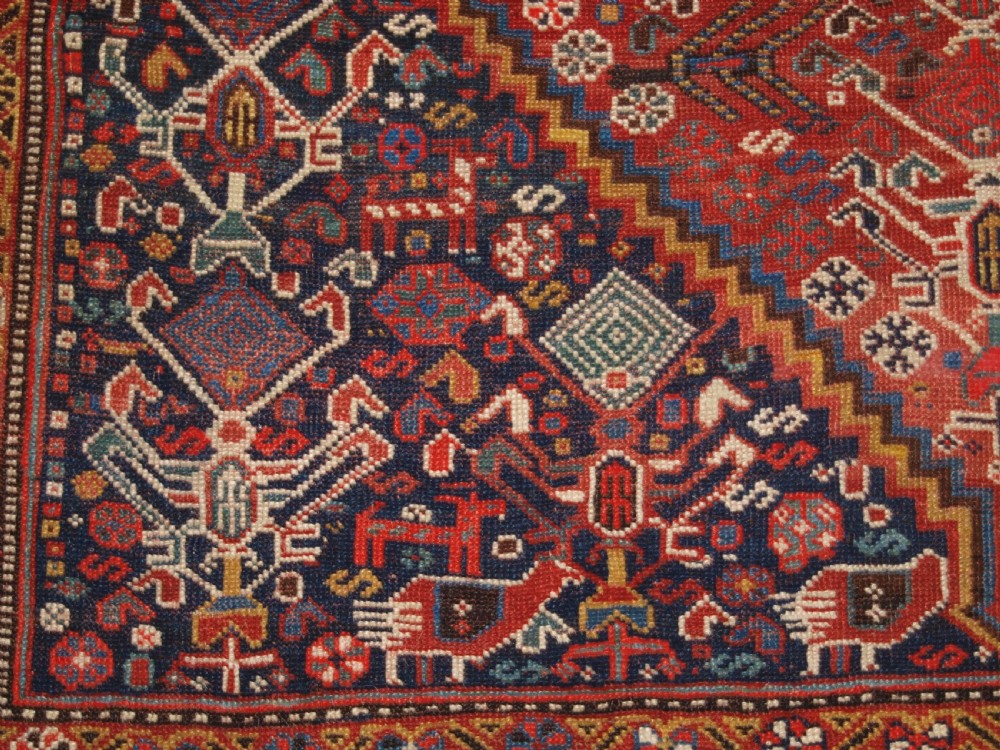 ANTIQUE TRIBAL QASHQAI RUG, BEAUTIFUL DRAWING WITH LOTS OF ANIMALS, LATE 19TH CENTURY. View XII