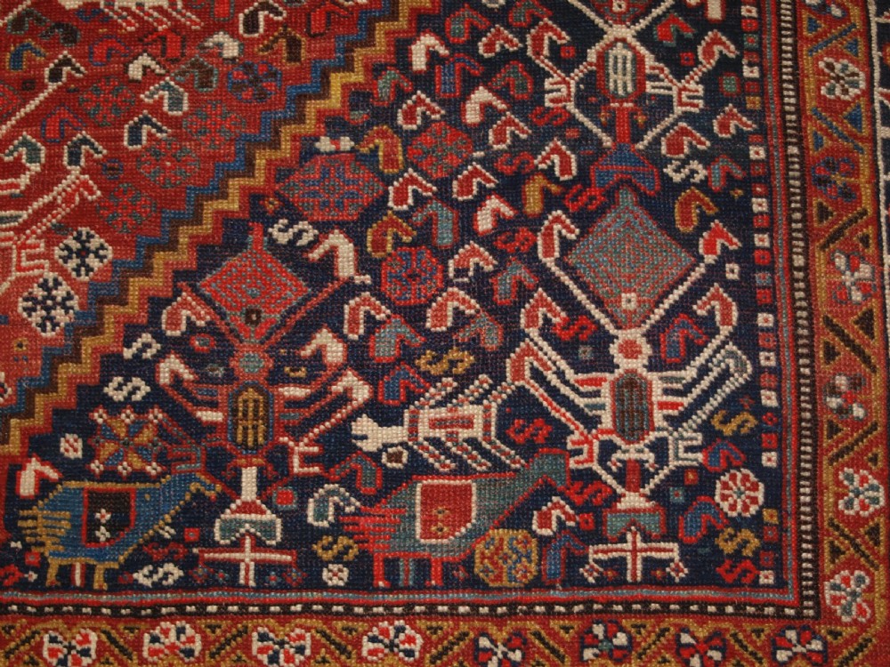 ANTIQUE TRIBAL QASHQAI RUG, BEAUTIFUL DRAWING WITH LOTS OF ANIMALS, LATE 19TH CENTURY. View XIV