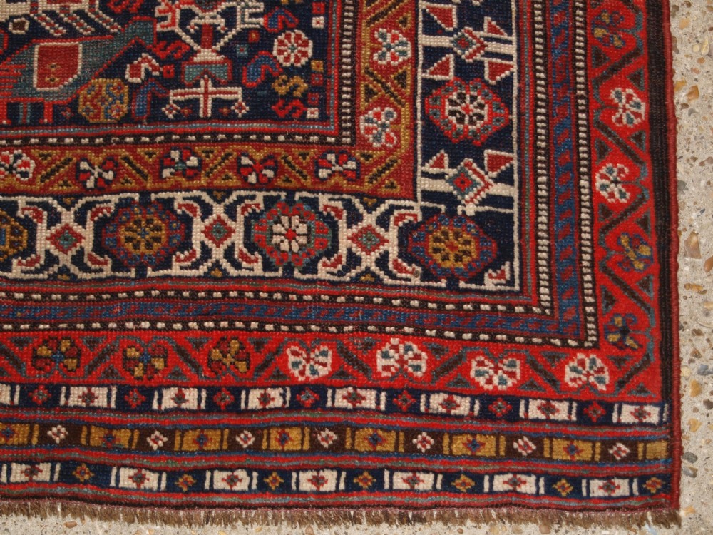 ANTIQUE TRIBAL QASHQAI RUG, BEAUTIFUL DRAWING WITH LOTS OF ANIMALS, LATE 19TH CENTURY. View XV