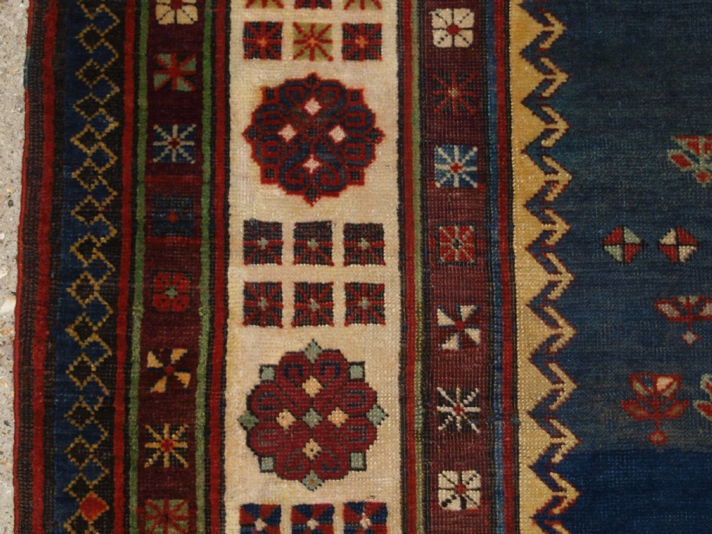 ANTIQUE CAUCASIAN TALISH LONG RUG, ABRASHED BLUE FIELD, LATE 19TH CENTURY. View III