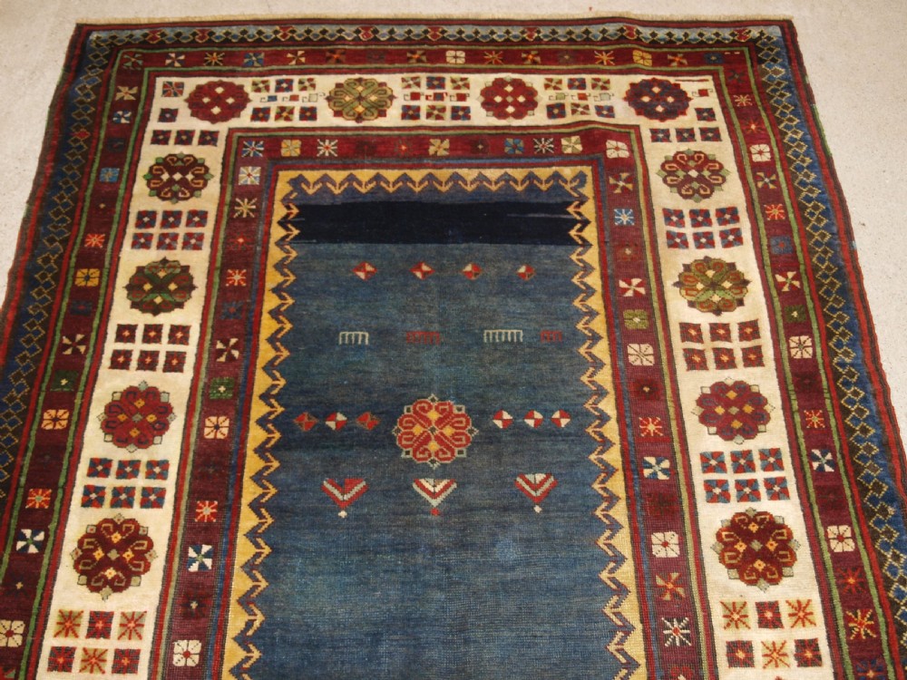 ANTIQUE CAUCASIAN TALISH LONG RUG, ABRASHED BLUE FIELD, LATE 19TH CENTURY. View IV