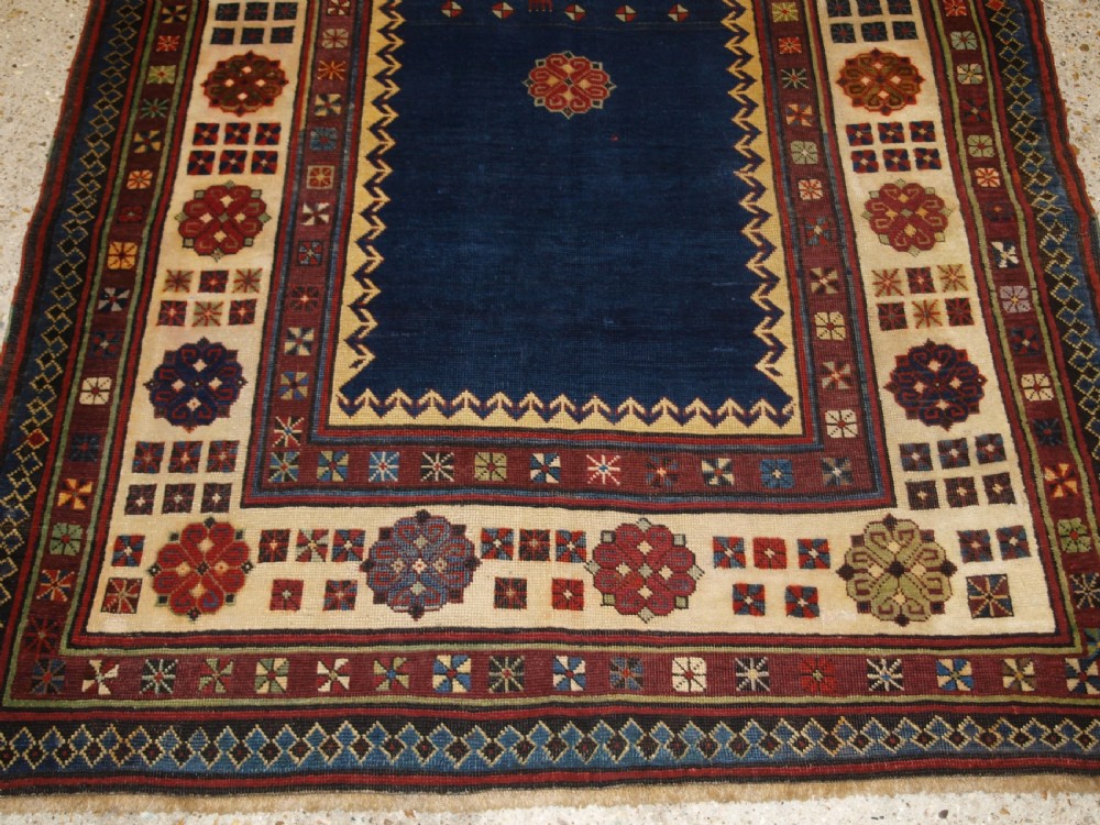 ANTIQUE CAUCASIAN TALISH LONG RUG, ABRASHED BLUE FIELD, LATE 19TH CENTURY. View VI