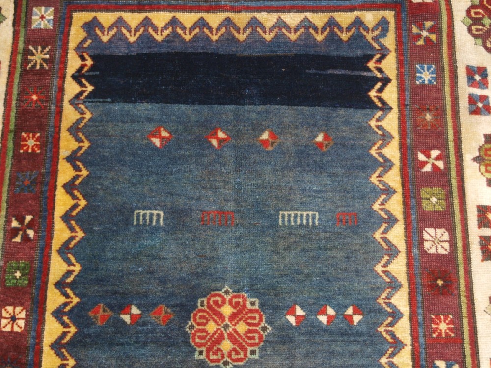 ANTIQUE CAUCASIAN TALISH LONG RUG, ABRASHED BLUE FIELD, LATE 19TH CENTURY. View VII